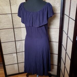 George Dark Blue Dress With Wide Gathered Top Neckline
